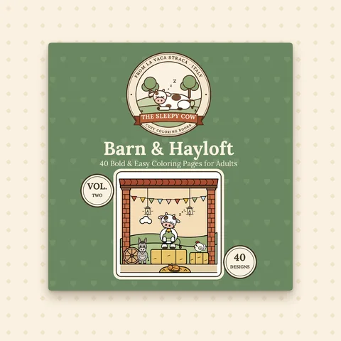 Copertina del libro da colorare The Sleepy Cow Vol. 2 – Barn & Hayloft