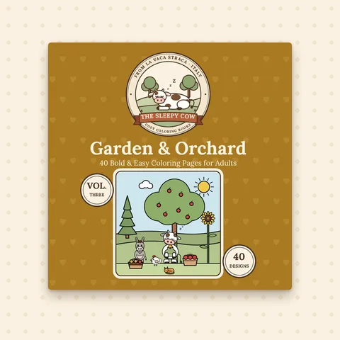 Copertina del libro da colorare The Sleepy Cow Vol. 3 – Garden & Orchard