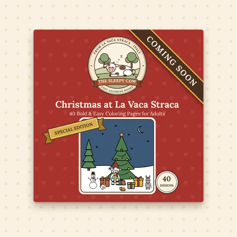Copertina del libro da colorare The Sleepy Cow Vol. 5 – Christmas at La Vaca Straca